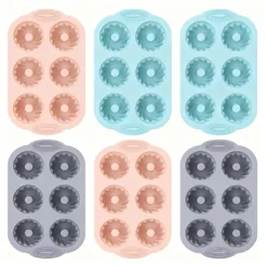 【Summervibes】Jello Molds 6pcs Silicone Fluted Tube Cake Pans, 6 Cavity Heritage Silicone Mold for Baking Non Stick Fancy Molds (Pink+Blue+Gray, Fluted Tube)