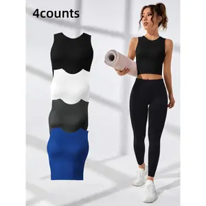 Women's Cut-Out Round Neck Crop Sports Vest, Sporty Plain Cropped Tank Top for Gym, Tennis and Pickleball, Women's Sport & Outdoor Clothing, Gym Yoga Tops