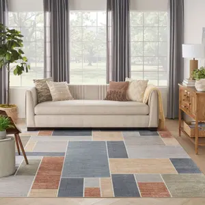 Nourison Astra Machine Washable Modern Colorblock Indoor Flatweave Rug