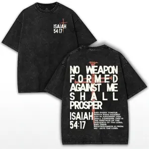 No Weapon Christian Washed T-Shirt, Oversized Faith Tee, Unisex Streetwear Jesus Shirt, Bible Verse Graphic Top for Men and Women Cotton Menswear Basic Dress women's and men's tops TikTokShop Black Friday