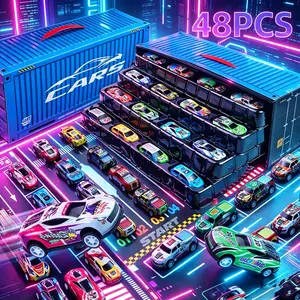 48-Piece Pull-Back Car Toy Set with Storage Box, Value Pack Race Car Collection for Boys and Girls, Fun Toy Cars Ideal for Kids Creative Development, Gift Giving, Party Favors and Daily Play