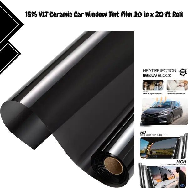 15% VLT Ceramic Window Tint Film Roll | 20in x 20ft Car Tint with Heat Rejection & UV Protection | Privacy Glass Film, Scratch Resistant, Shatterproof Auto Window Tint for Cars, Trucks & SUVs