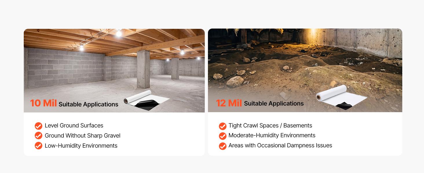 【SummerFinds】VEVOR 12 Mil Heavy-Duty Plastic Sheeting, 10'x100' Waterproof Tear-Resistant Polyethylene Roll, Painters' Drop Cloth Tarp, Crawlspace Vapor Barrier, Weed Control Solution, Black & White