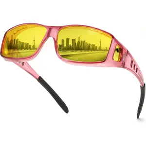 EyeconicFinds Men Night Driving Glasses,Fit Over Sunglasses Yellow Lens, Anti Glare Polarized HD Night Vision Glasses B0225 Modern