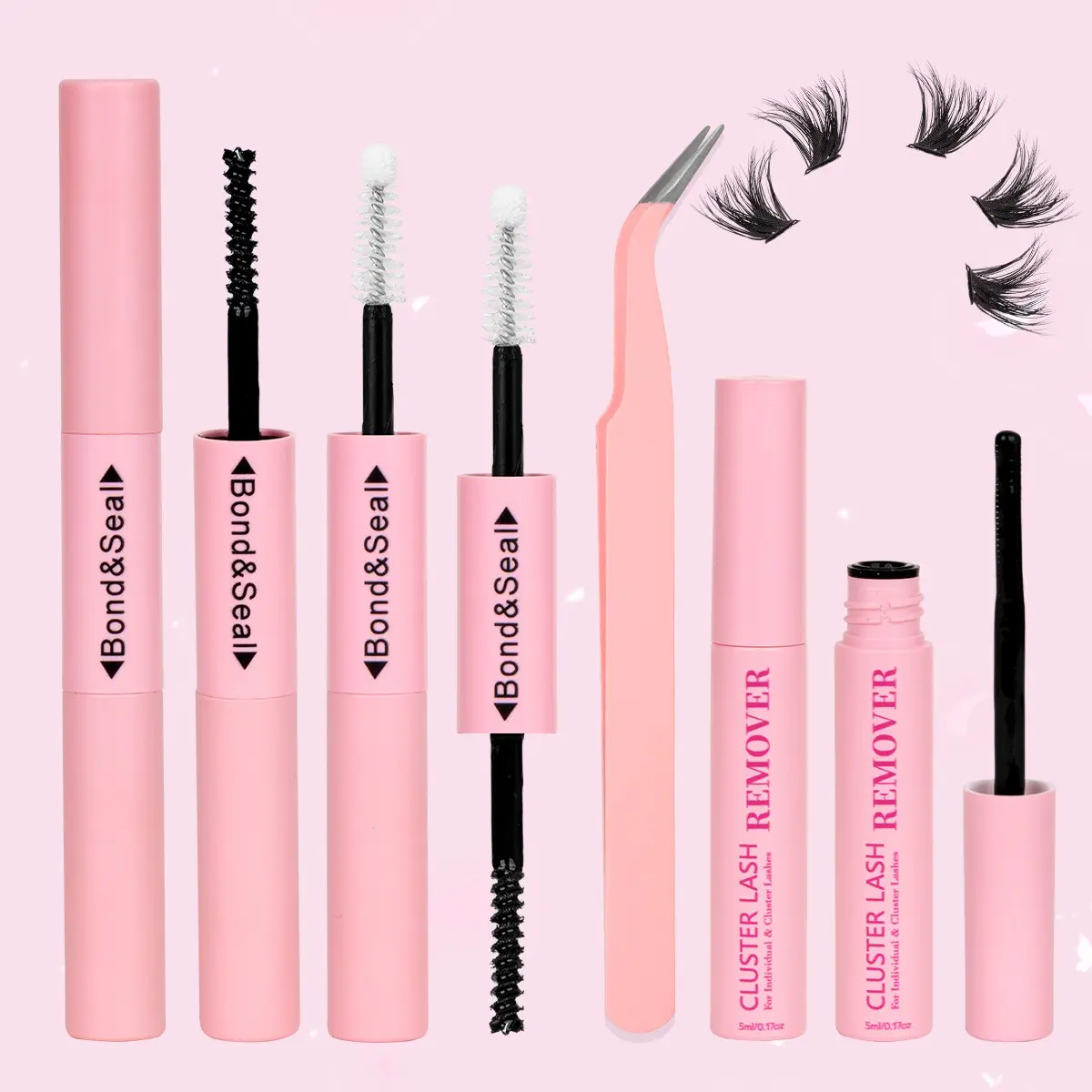 Lash Bond and Seal Waterproof 2 in 1 Cluster Lash Glue for Eyelash Extensions Long Lasting Strong Hold Individual Eyelash Glue for Self-Application at Home 5ml+5ml(Black Bond)