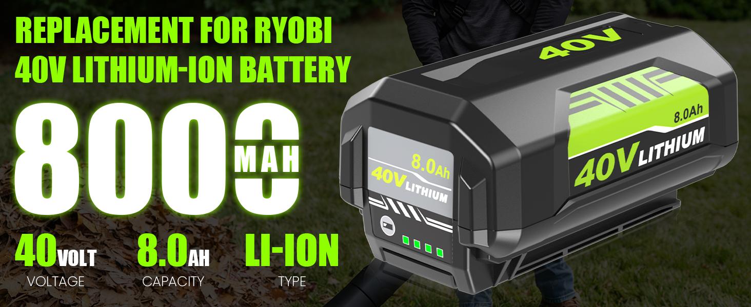 2-Pack 8.0Ah High-Capacity Compact Battery for Ryobi 40V – Fits OP40601, OP40602 & All 40V Tools
