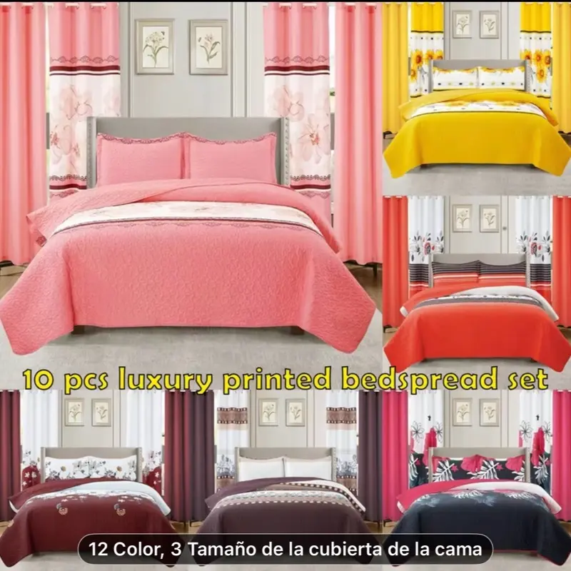 10 pcs luxury printed bedspread set