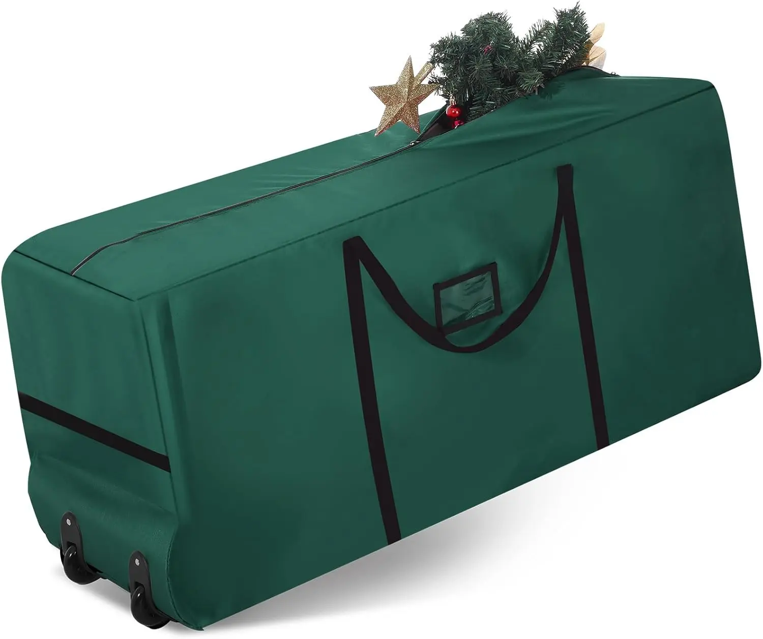 Heavy Duty Christmas Tree Storage Box - 7.5Ft/9Ft/12Ft 900D Synthetic Oxford Fabric, Wheels, Reinforced Handles, Double Zipper Organiser (170x71x51cm, Green) for Off-Season Disassembled Holiday Trees, Fishing Gear