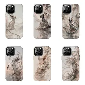 Eevee Umbreon Espeon Vaporeon Sylveon Gardevoir Vintage Watercolor Pokemon Anime Case for iPhone 17-7 Pro Max Plus & Samsung Galaxy S25-S21 Ultra Plus - Aesthetic Ink Painting Phone Cover unisex