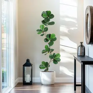 【Christmas Gift】Artificial Fiddle Leaf Fig Tree - Fake Plant with Black Planter, Large Fake Tree for Home or Office Decor - Artificial Plants Indoor 6FT Decorative Fruit Nature Pot Ornaments Faux