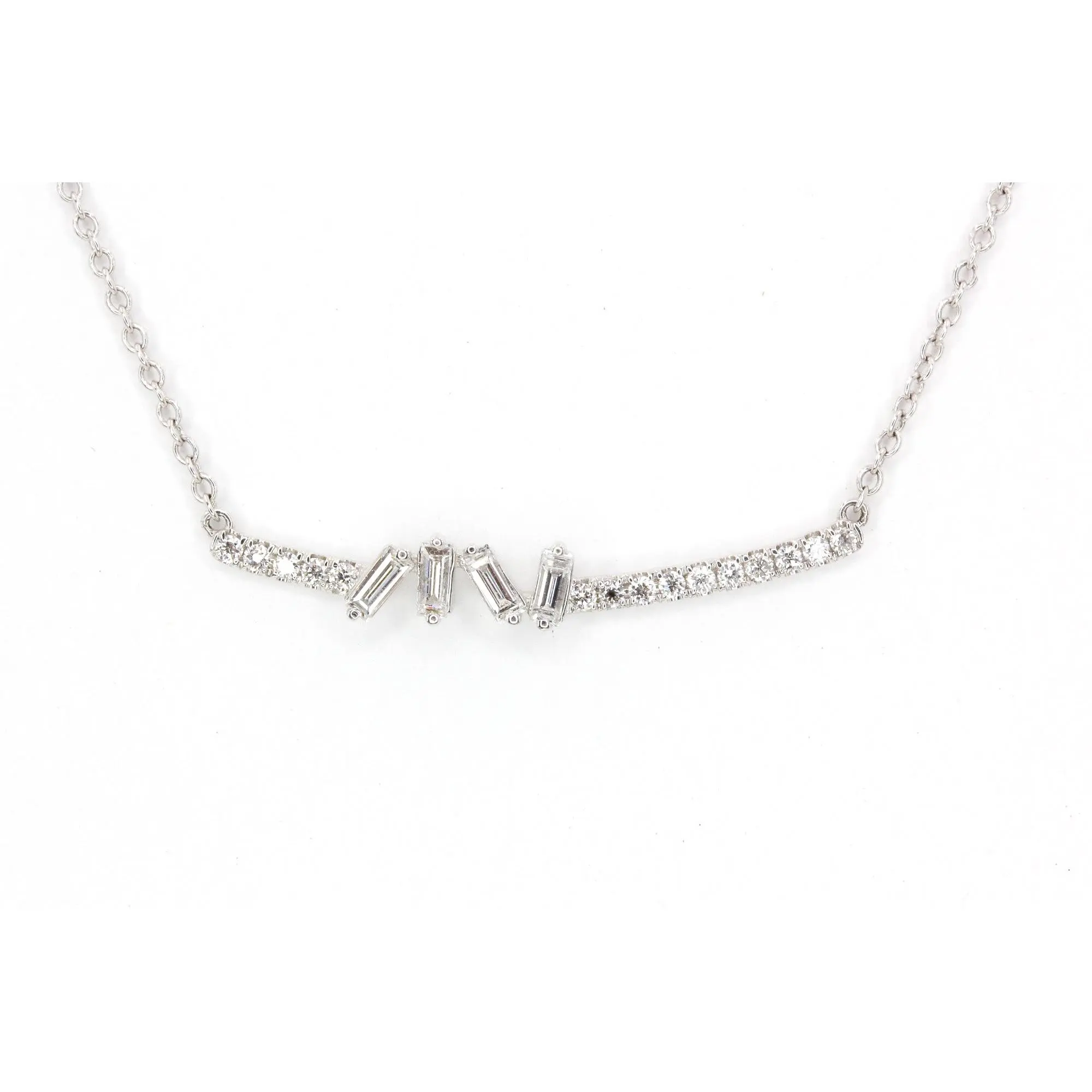 Baguette Diamond Line Necklace - 14k White Gold - 0.22ctw