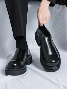 Men's Casual Solid Color Wide Feet Oxford Shoes, Fashionable Round Toe Slip-on Loafers for Daily Wear, Business Style Shoes for Men, Round Toe Footwear