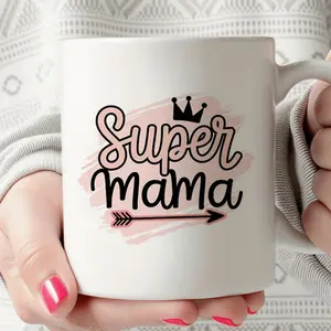 11oz Reusable Ceramic Inspirational Mug - Super Mama Themed, Crown & Arrow Design, Dishwasher-Washable Drinkware, Motivational Gift for Moms, Mother’s Day & Birthday Kitchenware for Coffee Lovers