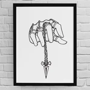Kurapika Poster, Chain Hand Anime-Inspired Poster, Hunter x Hunter Anime Art, Gothic Dagger Pendant Print, Wall Decor for Manga Fans