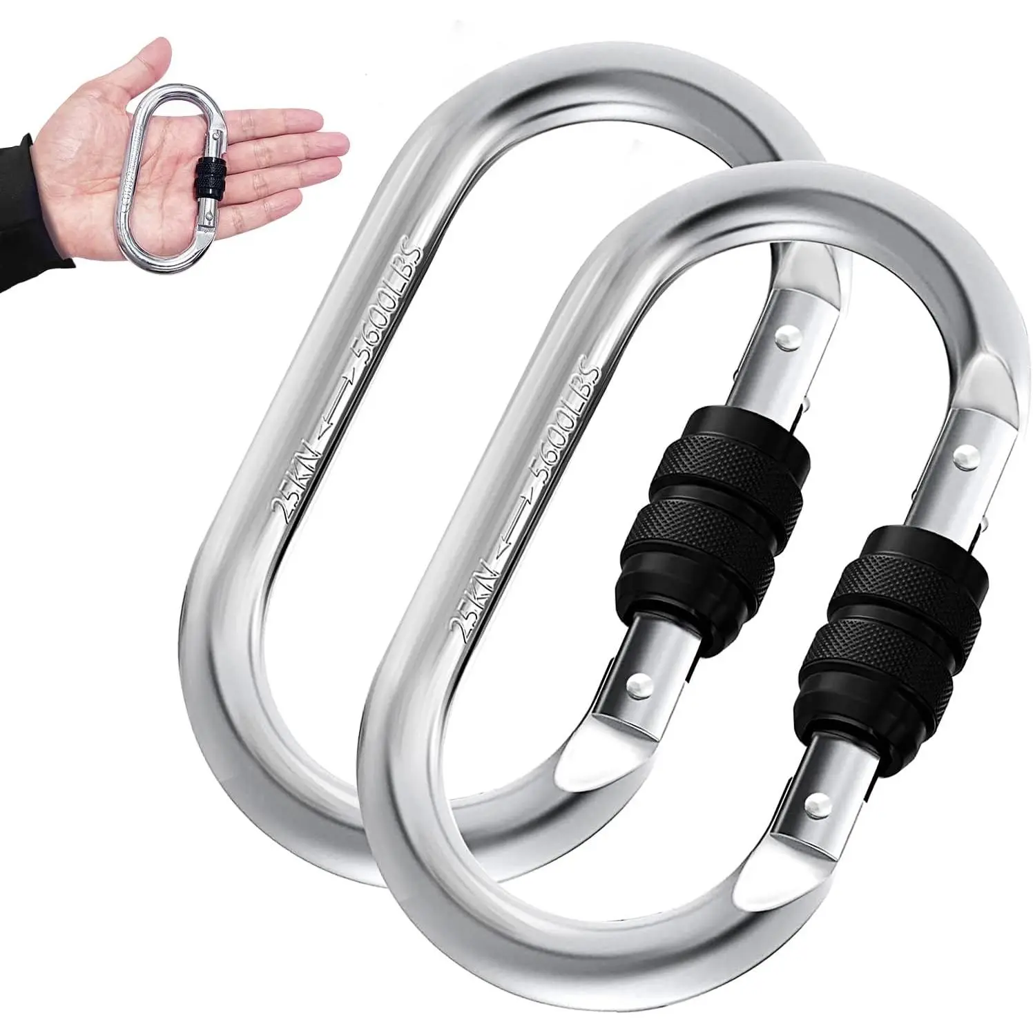 Carabiner Clips Heavy Duty 25KN/5600LB - 4.3" Large Caribiniers for Hammocks, Rigging, Gym, Yoga - Steel Caribeana