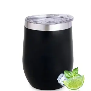 12oz Wine Tumbler with Lid, Stainless Steel Travel Mug, Stemless Double Wall Insulated Coffee Cup, Insulated Wine Glass for Travel