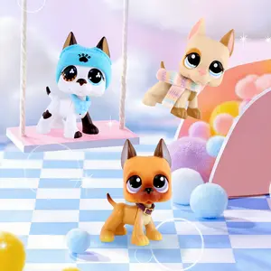 Bobble Head Action Cat Dog Figures Collie Dachshund Great Dane Cocker Spaniel Kitten Compitable with LPS Collectable Collectible Soft Animal Articulated Animal