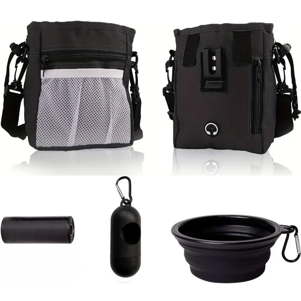 Dog Training Treat Pouch with Foldable Silicone Bowl, Drawstring Closure, Hands-Free Dog Walking Bag, 3 Ways to Wear, Pet Training Accessory, Training Aid, Puppy Training Tools