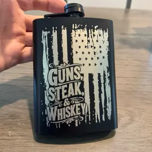 Hip Flask with Guns Steak & Whiskey Design American Flag Pattern Portable Drinkware for Men