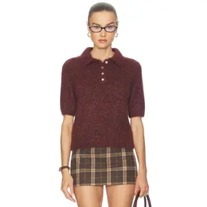 W. Cashmere Luna Polo Short Sleeve Pullover in Vixen