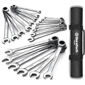 DURATECH Ratcheting Wrench Set, Combination Wrench Set, SAE & Metric, 22-piece, 1/4" to 3/4" & 6-18mm, CR-V Steel, with Pouch spanner