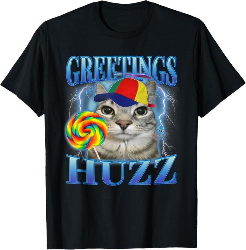 Lollipop Cat Meme Greetings Huzz Funny Silly Cats Brainrot T-Shirt for Men Women KidsChristmas gifts  Plus size 4XL 5XL Funny Cat Meme T-Shirt