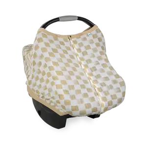 Cotton Muslin Car Seat Canopy - Adobe Checker