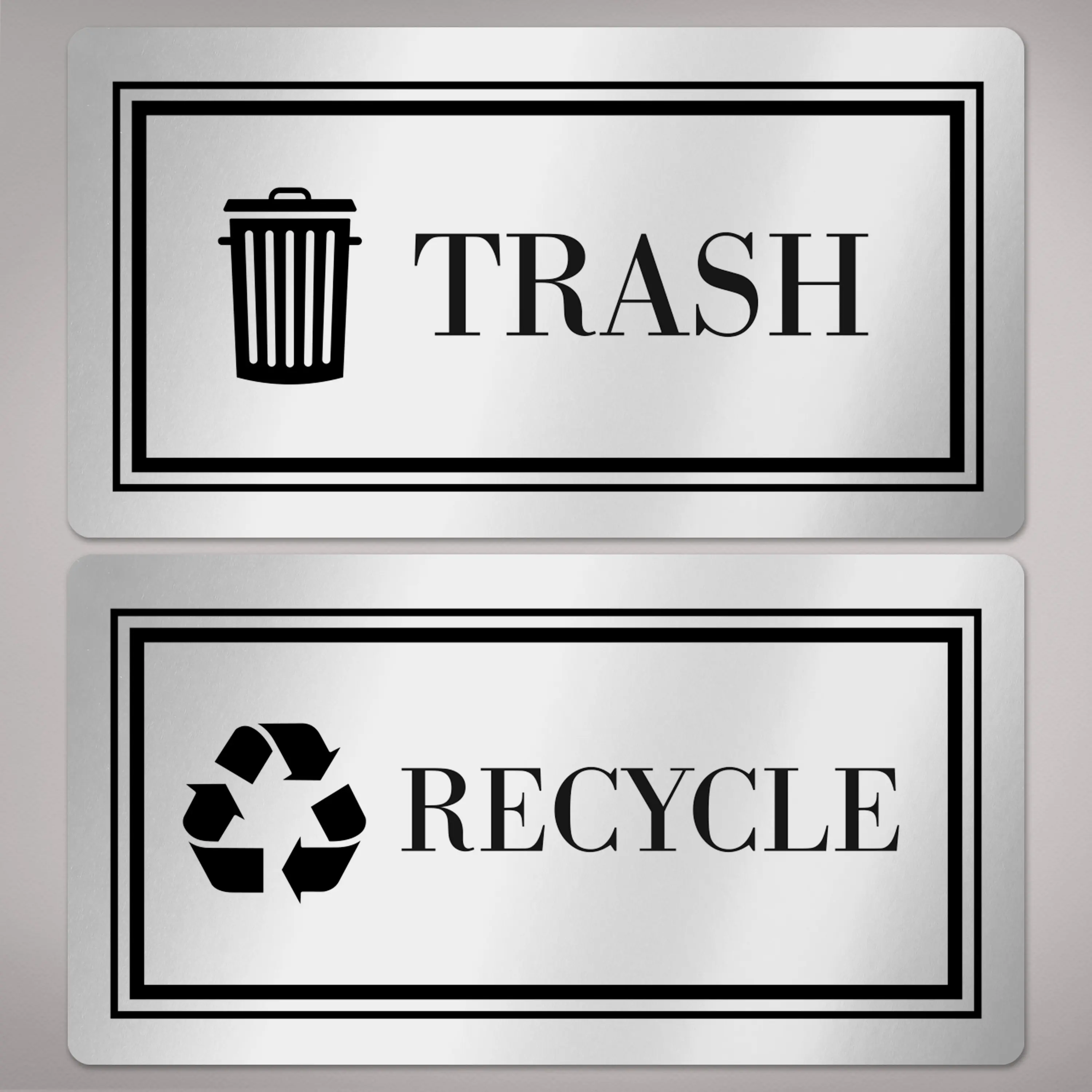 Avery Recycle and Trash Stickers, Metallic Recycle and Trash Signs for Bins, Containers, Trash Cans and Walls, Waterproof, UV Resistant, Preprinted, 2" x 3-3/4", 8 Total