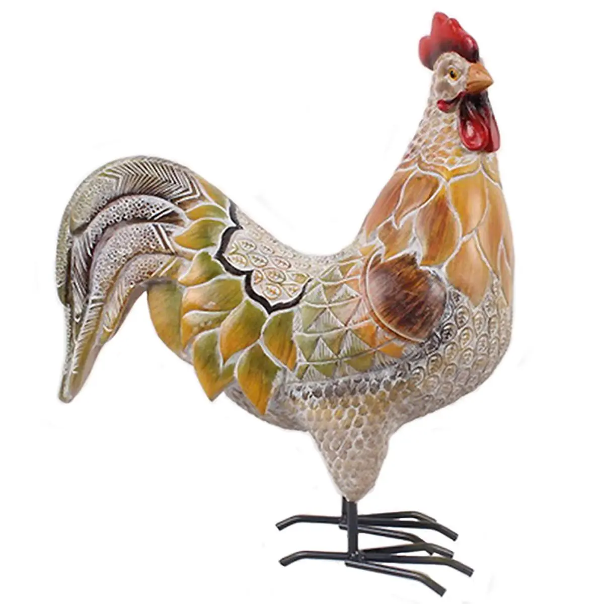 212 MAIN 10 in. Resin Grand Rooster & Watermelon Hand Figurine - Resin Animal Sculpture, Festive Decor Ornament, Durable Garden Home Supply, Ornaments