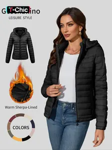 Women's Winter Cotton Jacket, Casual Fitted Hooded Coat with Pockets and Zipper, Warm Lightweight Commuter Outerwear for Fall & Winter
