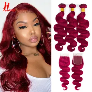 Burgundy 2/3/4 Bundles With 4x4 Lace Closure Body Wave Bundles With Closure BUG Human Hair Bundles With Closure Remy Hair Weave