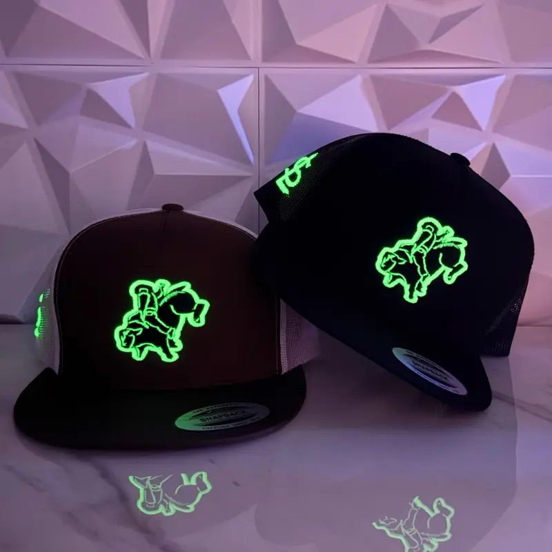 BullRider Trucker Hat SnapBackk with Green Glow-in-the-Dark Design Jinete