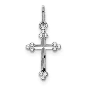 14kt White Gold Polished D/C Small Budded Cross Charm