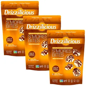 Drizzilicious Mini Rice Cakes S'mores – Low Sugar, Vegan, Gluten-Free Snack, Only 90 Calories, Allergen-Free, 4oz