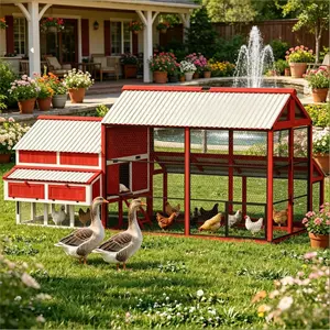 [Bellemave] 187.3" L x 105.1" W x 93.3" H Large Walk-in Chicken Coop, Wooden Spacious Poultry House with 4 Nesting Boxes & Cleaning Shovel, Suitable for Chicken Duck Rabbits, 8 Package