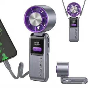 Portable handheld rechargeable high-speed fan with 199 speed settings, foldable design, ice-cooling function, and a 5600mAh power bank capability,A fan suitable for summer travel, vacations, and both outdoor and indoor activities.