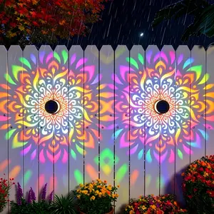 2pcs, Solar fence lights, solar outdoor wall lights, Outdoor Solar Lantern, IP65 waterproof warm light LED lights, suitable for garden terrace landscape lighting, easy to install decorative projection lights, retro iron hollow projection lawn