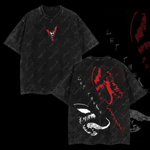 Superstyle "We're Venom" Symbiote Spidey MCU Comic Double Printed Oversize Lightweight Acid Washed Tee TV Series Graphic Top Cotton Streetwear T-Shirt