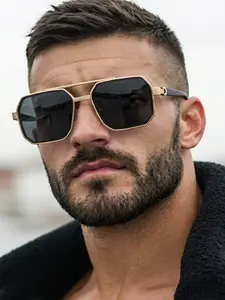 Square Frame Men's Sunglasses, Vintage Classic Daily Glasses, Unisex Decorative Eyewear, Casual All-Season Fashion Accessory