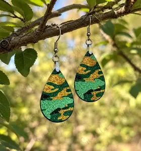 Camo Glitter Print Earrings