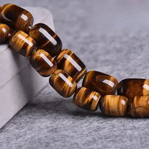 Natural Yellow Red Tiger Eye Polished Gemstone Round Bucket Cylinder Loose Beads For Jewelry Making Design DIY Smooth Handmade Crafts Bracelet, Necklace, Earrings AAA Quality 15.5 Inches Long, Semi Precious Stone
