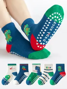 5 Pairs Cartoon Dinosaur Baby Floor, Soft Sole Non-Slip Indoor Soft Comfy Socks for Boys & Girls, Perfect for Daily Use