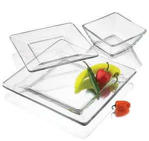 12-Piece Square Clear Glass Dinnerware Set Cutlery Metal