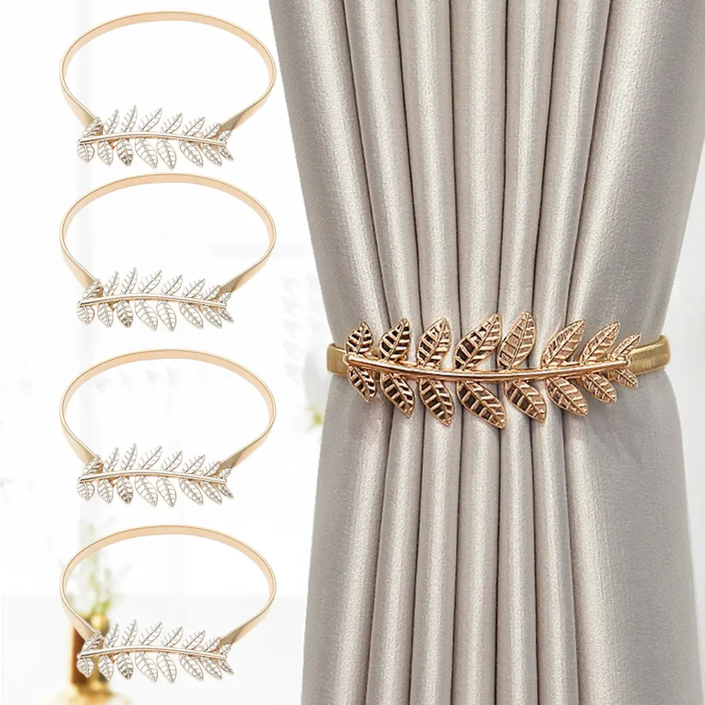 Set of 4 Modern Metal Leaf Curtain Tiebacks - Elegant Home Decor Curtain Holdbacks for Living Room, Bedroom, Study - Versatile and Fashionable Window Drapery Accessories