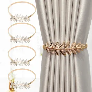 Set of 4 Modern Metal Leaf Curtain Tiebacks - Elegant Home Decor Curtain Holdbacks for Living Room, Bedroom, Study - Versatile and Fashionable Window Drapery Accessories