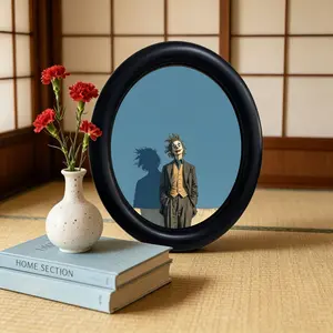 Dark Style Clown Decoration Painting, Literary Style Suit Clown, Blue Background Frame, Unique Desktop Ornament, Mdf Material