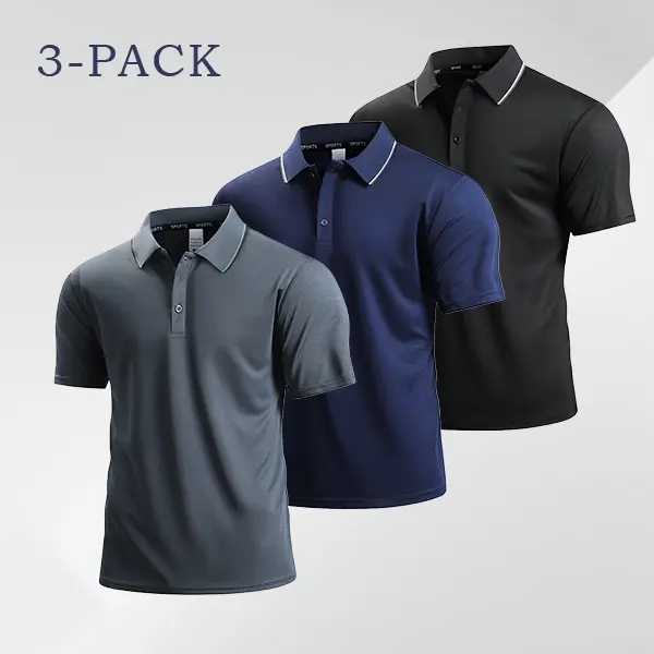 Men's 3-Pack Lightweight Breathable Polos - Quick-dry moisture-wicking fabric, color-block collars, perfect for golf, work, and everyday wear
