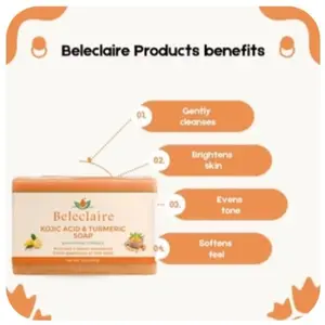 Beleclaire Kojic Acid & Turmeric Soap for Facial Skin Repair - Gently Cleanses Brightens Skin Evens Tone Softens Feel