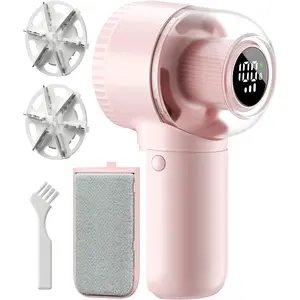 Fabric Shaver, 2 in 1 Rechargeable Lint Remover with Brush, Large Sweater Shaver with Digital Display, 3 Speeds Lint Shaver, 6-Leaf  Lint Remover for Clothes, Sofa, Bedding, Pink