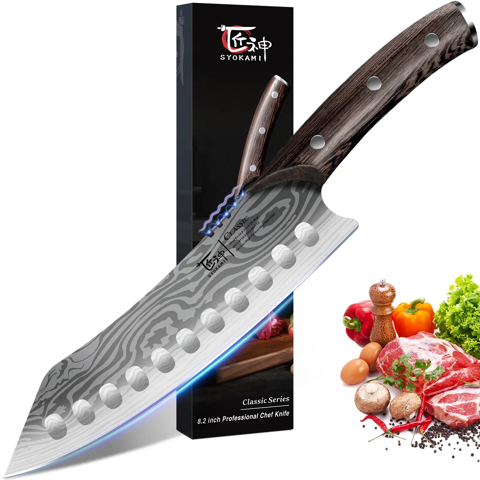 【DealsForYouDays】 SYOKAMI 8.2 Inch Kiritsuke knife, Japanese Style High Carbon Steel Chef Knife, Razor Sharp for Precision Cutting, Damascus Pattern, Ergonomic Full Tang Wood Handle, Cooking Gifts, Valentines Day Gift